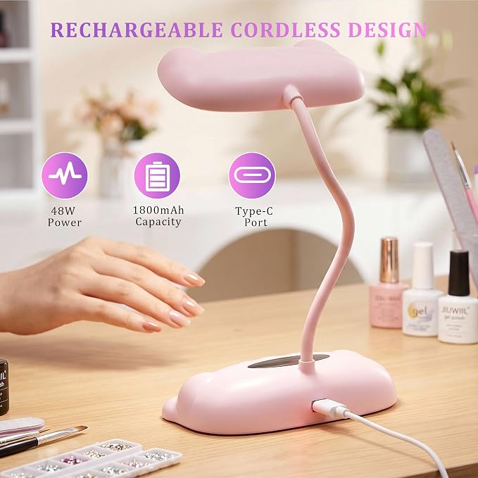 UV LED Nail Lamp,UV Light for Gel Nails with 24 Beads (Pink) | Curing lamp 3 Timer Nail Dryer, LCD Display, Auto Sensor, Fast Curing Goosenecks Lamp for Gel Polish for DIY at Home