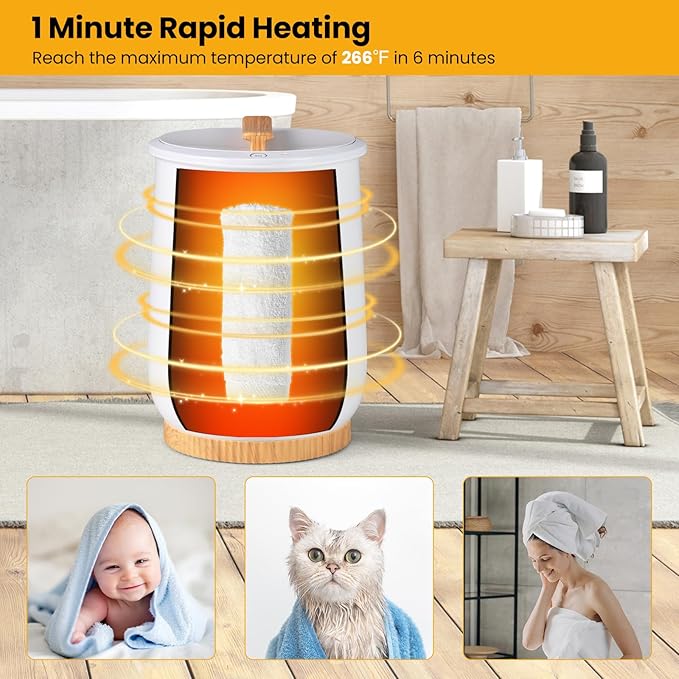 Tangkula Towel Warmer Bucket, 20L Heated Towel Warmer w/LED Display, 1-Button Control & 20/40/60/90 Min Timer, Luxury Bathroom Spa Towel Heater w/Fragrant Disc Holder & Auto Shut Off (White, 20L)