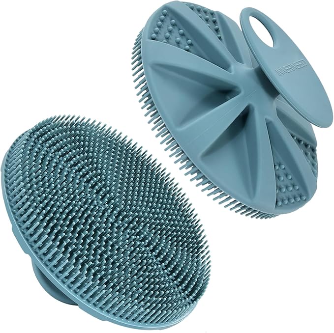 INNERNEED Food-Grade Soft Silicone Body Scrubber Shower Brush, Dark Green | Handheld Cleansing Skin Brush, Gentle Exfoliating and Lather Well, Hygienic Bath Scrub for Women, Men
