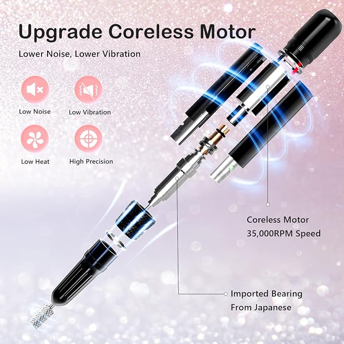 Lavinda UV Nail Lamp 54W, Cordless Gel UV Led Nail Lamp for Gel Nail Polish & 35000RPM Electric Nail File for Acrylic Gel Nails, Cordless Portable Nail Drill
