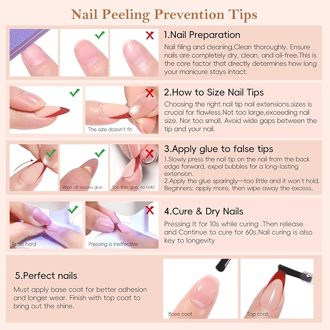 PEACECOLOR French Tip Press On Nails Kit - 150Pcs Long Square Gel Nail Kit with U V/LED Lamp Quick-Dry Nail Glue Base & Top Coat, Complete DIY Manicure Set Fake Nails Gift for Women Girls Home
