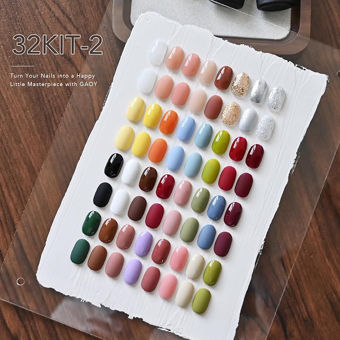 GAOY 37 Gel Nail Polish Set, 32 Colors Gel Nail Kit with UV Light At Home | Base Coat, Glitter Glossy Matte Top Coat, Builder Gel, Pigmented Color, Red Brown Green Blue Black White, Gifts for Women