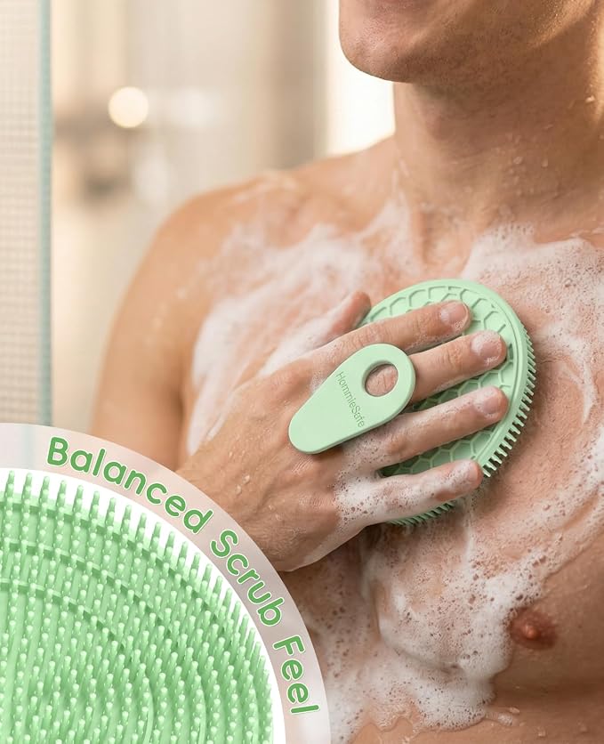 2 Pack Soft Silicone Body Scrubber, Exfoliating Skin Massage Shower Brush | Body Wash Bath Dry Skin Brushing Glove Loofah, Fit for Sensitive and All Kinds of Skin(Mint+Blue)