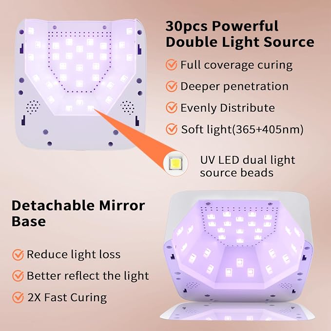 Cordless UV LED Nail Lamp,72W Rechargeable Nail Dryer for All Gel Nails with 5 Timers & Mirror Base,Touch Control & Auto Sensor,Ideal for Training,Nail Art Pratice,Home and Salon(White)