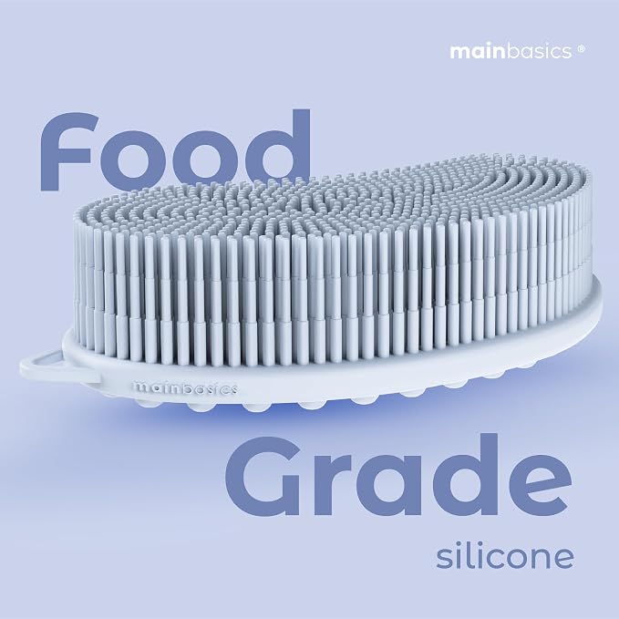 MainBasics Silicone Body Scrubber Dual-Sided, Frosted Sky, Massage | Shower Scrubber with Massage Nodes, Silicone Loofah Alternative for Deep Clean