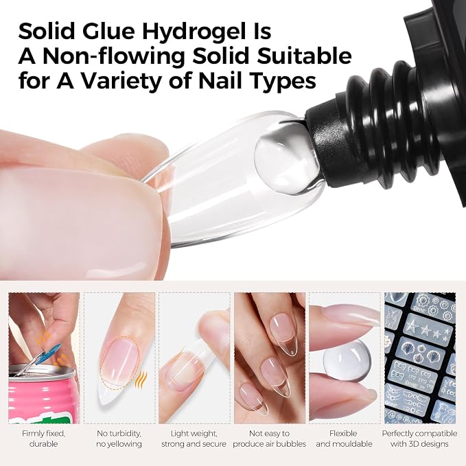 TOMICCA 5 in 1 Gel Nail Glue, UV Nail Glue for Press ons, UV Lamp Required | 30g Semi Solid Nail Gel Glue, Strong Nail Glue on Nails Tips, for Fake Acrylic Nails Extension, Long Lasting