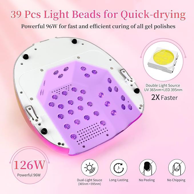 126W Rechargeable UV LED Nail Lamp, Portable Cordless Nail Dryer with Auto Sensor and 4 Timer Settings, Professional Curing Lamp for Gel Polish and Salon (Plating Gold)