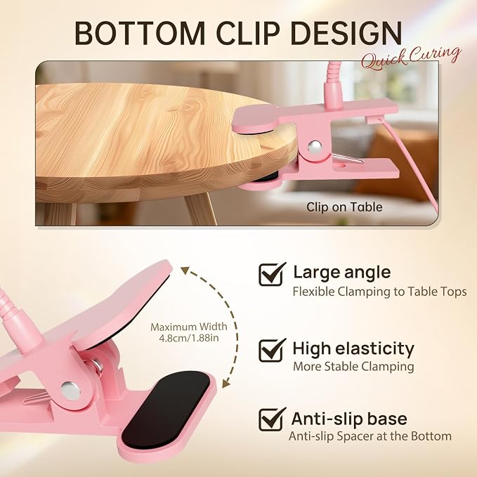 AORAEM LED Nail Lamps Flexible Gooseneck Lamp Gel Polish Curing Light Pink | Quicky Dry Nail Manicure Dryer Plug Play Portable Flash Cure Light for Gel Nails Home DIY Professionals