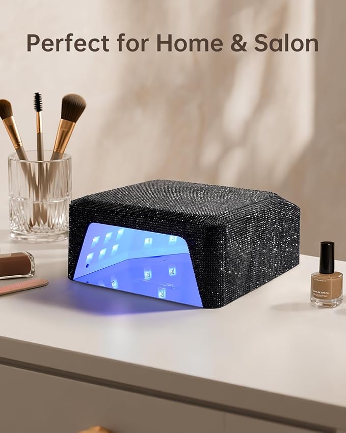UV Light for Gel Nails, Cordless UV Nail Lamp, Professional Salon & Home | 39 Beads | 96W | 6000mAh Rechargeable | Smart Sensor | Detachable Base | 4 Timers | Rhinestone Black Diamond