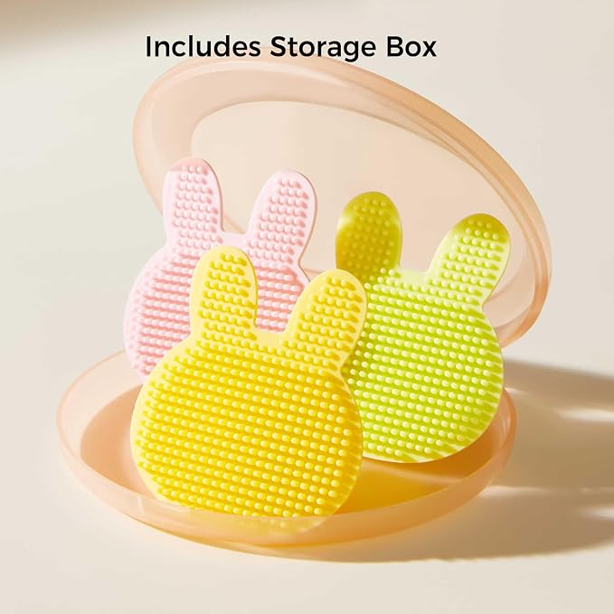 3 Pack Cute Soft Baby Bath Brush, Cradle Cap Brush, Silicone Scalp Massage Brush, Head Scrubber Baby Bath Essential for Dry Skin, Cradle Cap Treatment and Eczema, Exfoliating (Bunny)