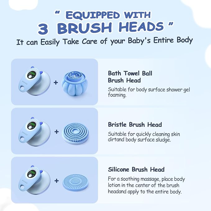 Electric Baby Bath Brush, Baby Bath Scrubber with 2 Cleaning Modes, Baby Bath Essentials Baby Kids Sponge for Bathing