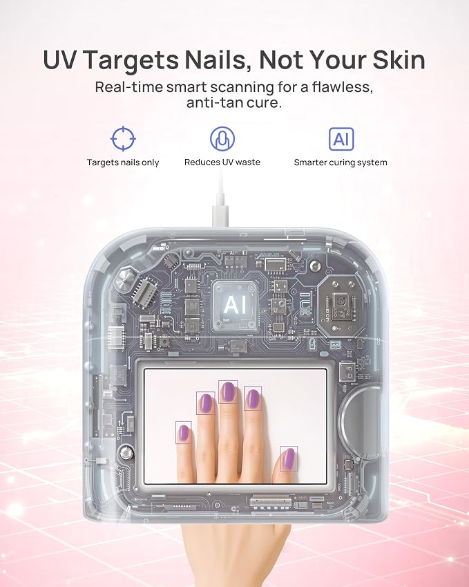 AI UV LED Nail Lamp for Gel Nails - O NAIL Smart Nail Dryer for Gel Polish with AI Detection, Portable Compact, Skin Friendly Curing Light for Nail Art DIY Home & Travel Beginners(Plug-in Version)