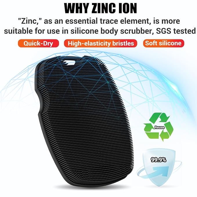Canroom Silicone Bdoy Scrubber -Anti Zinc Infused-Exfoliating Shower Brush | Highly Elastic Bristles Exfoliator Silicone Shower Scrubber for Body,Cellulite Reduction,Blood Circulation-Black