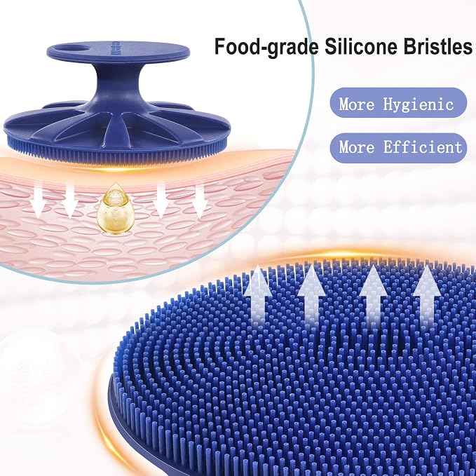 Silicone Face Brush Handheld Facial Cleansing Scrubber, Dark Blue+Gray | Gentle Exfoliating, Massaging, Makeup Remover, Oil Remover, Food-grade Soft Bristle, Hygienic for All Skin Types, INNERNEED