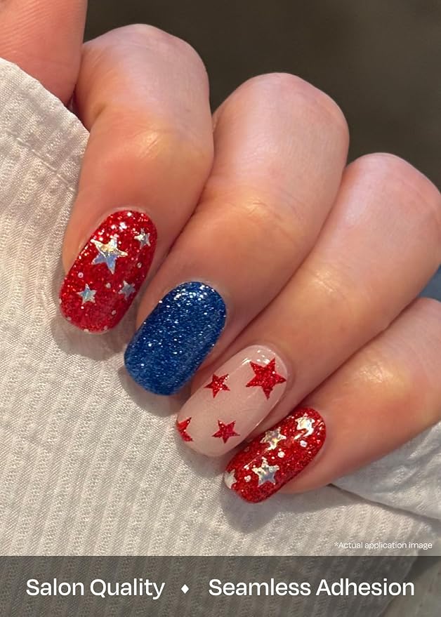 ohora Semi Cured Gel Nail Strips (N Liberated Stars) - Works with Any Nail Lamps, Salon-Quality, Long Lasting, Easy to Apply & Remove - Includes 2 Prep Pads, Nail File & Wooden Stick