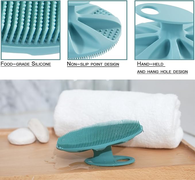 INNERNEED Silicone Body Cleansing Brush Exfoliating Scrubber, Green+Pink | Gentle Massage, Deep Clean, Hygienic Shower Scrub Brush Soft Bristles for All Skin Types, Easy to Hold