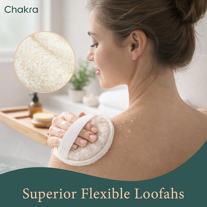 Chakra Fiber Exfoliating Loofah Pad Scrubber for Face and Body - Deep Cleansing Scrub Sponge, Essential Bath and Shower Accessory