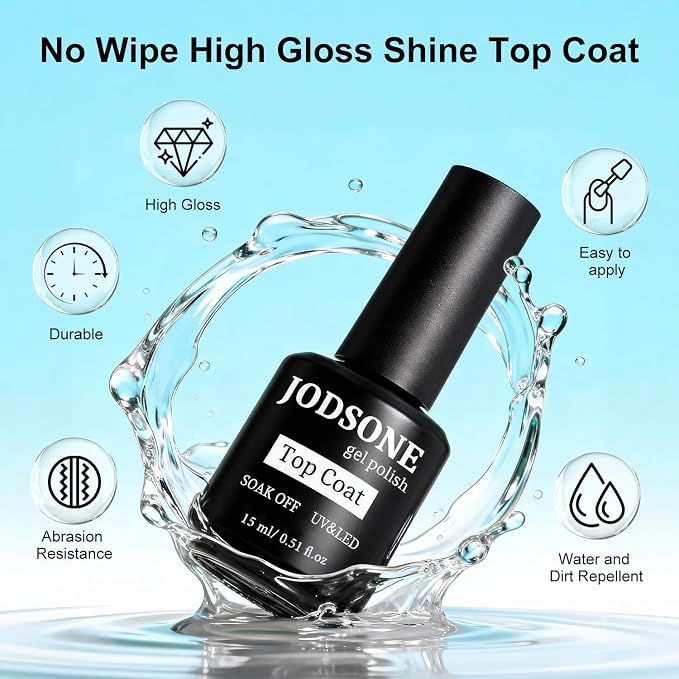 JODSONE U V LED Nail Lamp with Base Coat Top Coat Set, Nail Dryer for Gel Polish for Nails with Automatic Sensor & 4 Timers