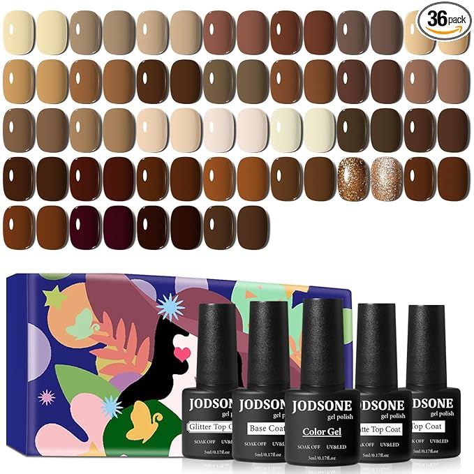 JODSONE Gel Nail Polish Set 32 Colors Nude Brown Gel Polish Set for Salon at Home DIY Nail Art