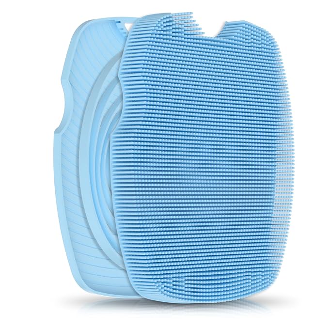 Canroom Silicone Bdoy Scrubber -Anti Zinc Infused-Exfoliating Shower Brush | Highly Elastic Bristles Exfoliator Silicone Shower Scrubber for Body,Cellulite Reduction,Blood Circulation-Azure