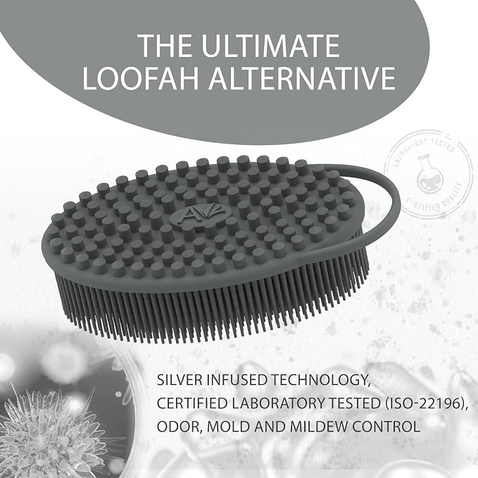Avilana Silver-Infused Dark Gray and Marble Silicone Body Scrubber Bundle - Sleek Elegance Dual-Tone Set