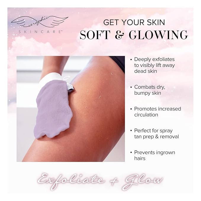 Seraphic Skincare (Lavender) Premium Exfoliating Mitt for Body (1pc) – 100% Vegan Viscose Traditional Body Scrub Glove Kessa Korean Washcloth – Body Exfoliator for Self-Tan Removal & Keratosis Pilaris