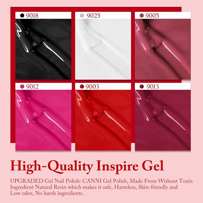 CANNI 9ML Gel Nail Polish Set, 6 Classic Shades UV LED Soak Off Gel Polish | Smooth Application • Highly Pigmented • Glossy Finish • Long-Lasting Wear • Nail Art • Salon DIY Manicure • Easy Application