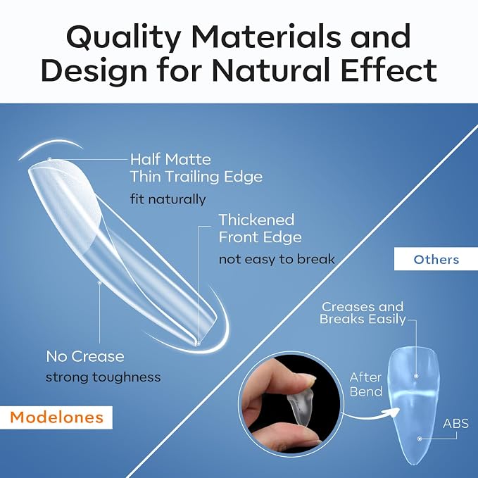 Modelones Medium Coffin Nail Tips Pre-shaped Soft Gel Fake Nails False Full | Fake Nails False Acrylic Clear Full Cover Press on Extension Kit Gel Manicure DIY at Home 216PCS 12Sizes