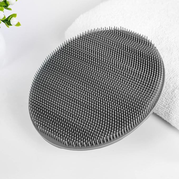 INNERNEED Silicone Body Cleansing Brush Exfoliating Scrubber, Gray+ Black | Gentle Massage, Deep Clean, Hygienic Shower Scrub Brush Soft Bristles for All Skin Types, Easy to Hold