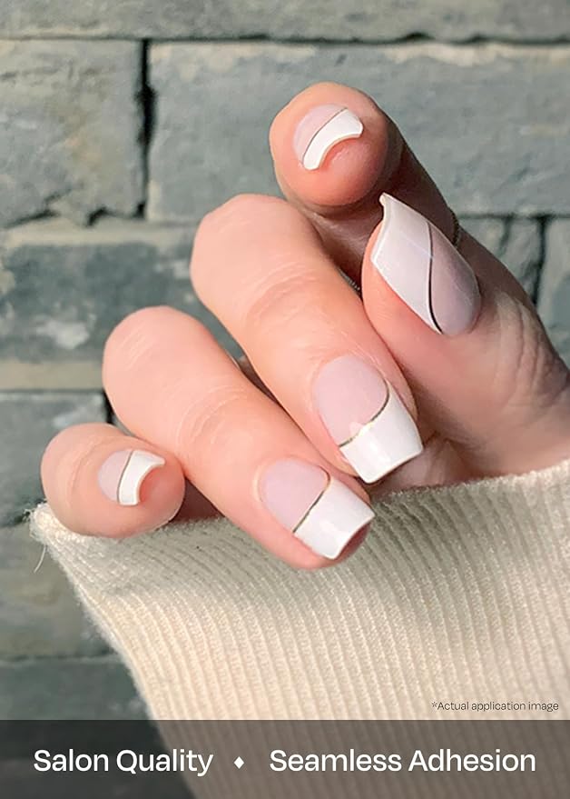 ohora Semi Cured Gel Nail Strips (N Sylph) - White, French, Works with Any UV/LED Lamps, Salon-Quality, Long Lasting, Easy to Apply & Remove - Includes 2 Prep Pads, Nail File & Wooden Stick