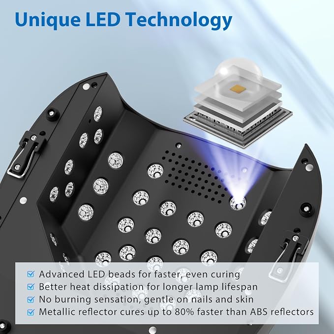 Purtato 126W Cordless Rechargeable UV LED Nail Lamp with Large Space, Handle and Foot Rest, Fast Curing Gel Nail Dryer with 4 Timers for Salon and Home (Matte Black)