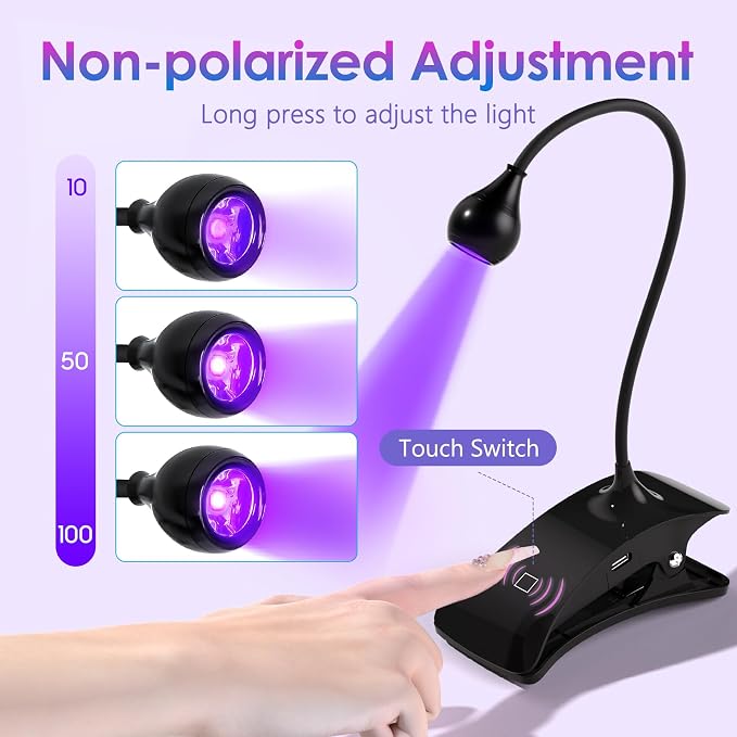 AORAEM UV Nail Lamp, Rechargeable Gooseneck UV Light for Gel Nails | Flash Cure Lamp Nail Dryer with Clamp, Portable LED Gel Light 3 Level Timing Home Professional DIY Manicure Salon, Black