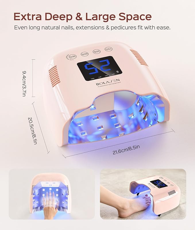 BOLASEN Cordless Rechargeable UV Nail Lamp - UV Light for Gel Nails with Metallic Reflector & Metal Base, 54W Portable Wireless LED Nail Dryer, Professional Fast Charger Curing Lamp for Salon, Pink