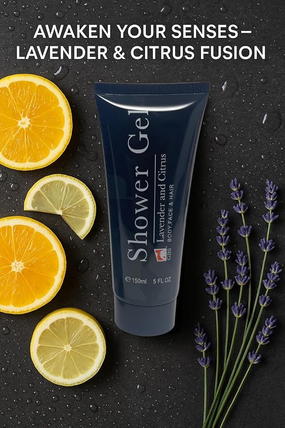 G.B.S Lavender & Citrus Shower Gel & Body Soap Wash Scalp Scrubber Shampoo Brush Set for Men and Women for Daily Use 3 in 1 For Body, Face, Hair- Fresh, Hydrating and Cleanser