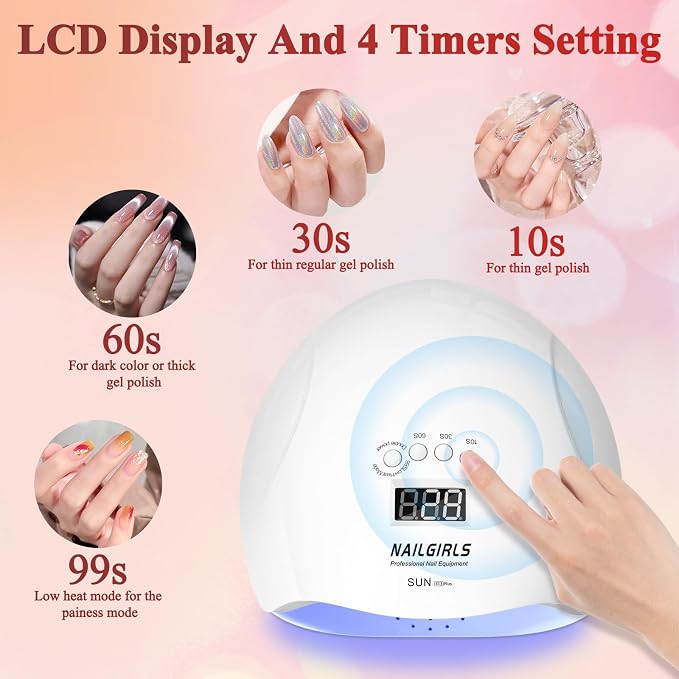 NAILGIRLS 150W UV LED Nail Lamp with Auto Sensor - Fast Curing Gel Polish Acrylic Nail Dryer, UV Nail Light 4 Timer Settings, 36 LED Beads and Automatic Sensor for Home Salon Use