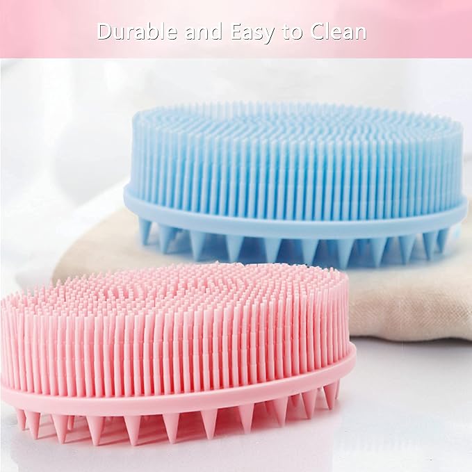 Silicone Body Scrubber, Silicone Dish Scrubber, Super Soft Silicone Loofah, Double-Sided for Lathering and Scalp Massaging, Easy to Clean Body and Dish Exfoliator-Pink