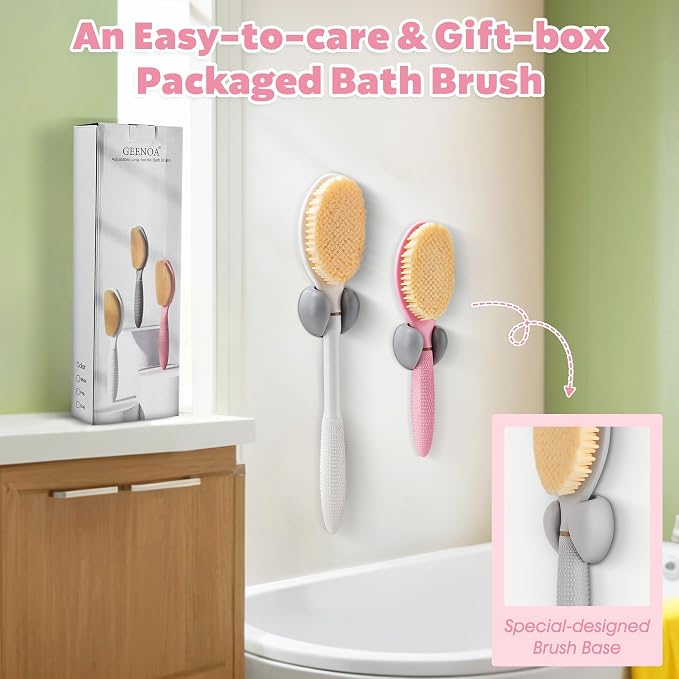 New Back Scrubber Anti-Slip for Shower, 18.9‘’ Adjustable Shower Back Scrubber with Dual-Side Head & Soft Bristles, Extra-Long Shower Brush Bath Brush for Lathering Cleansing(Pink-L)