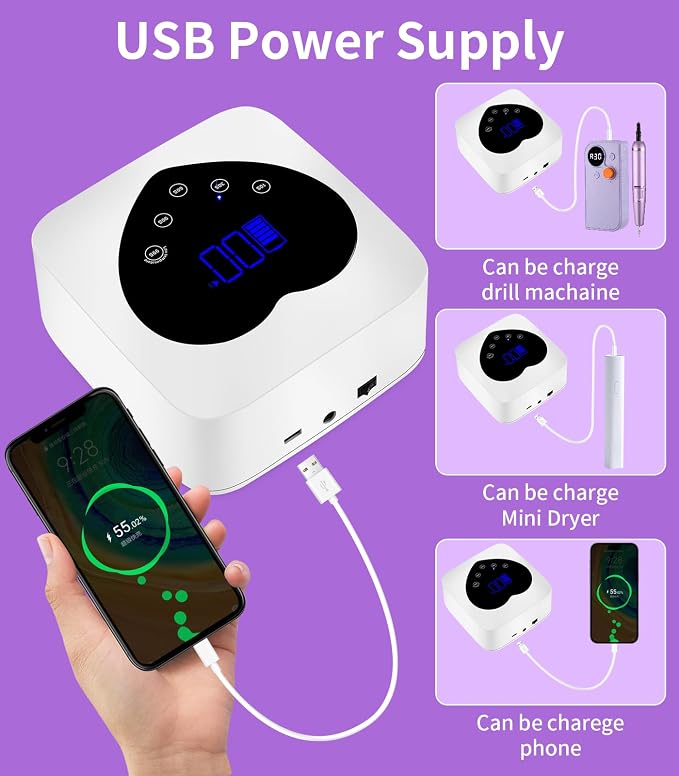 UV Nail Lamp Cordless Rechargeable, HUGMAPLE 72W UV Light for Gel Nails | 5 Timer Setting, Touch Control & Auto Sensor, Professional Nail Dryer for Salon & Home,White
