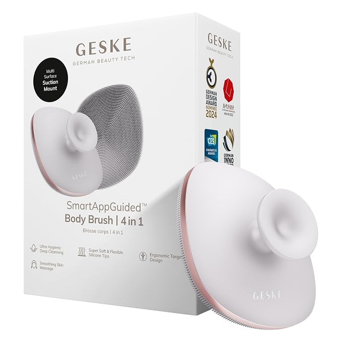 GESKE Body Brush | 4 in 1 | Design with Metal Ring | Cleansing Brush for the Entire Body | Professional Deep Cleaning | Soft Silicone Bristles | Ergonomic Two-Finger Design