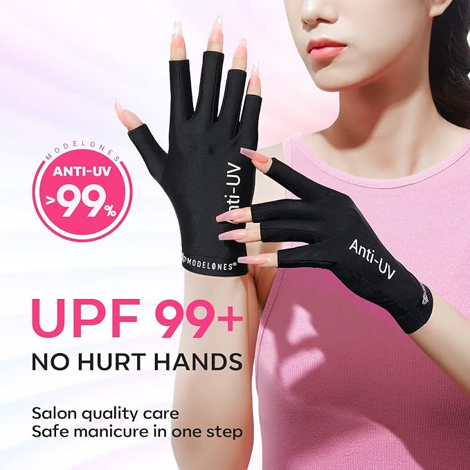 Modelones UV Nail Lamp 48 W Nail Dryer with 3 Timer Settings | UV Light for Gel Nails LED Nail Lamp Professional UPF99+ UV Protection Gloves for Art Manicure