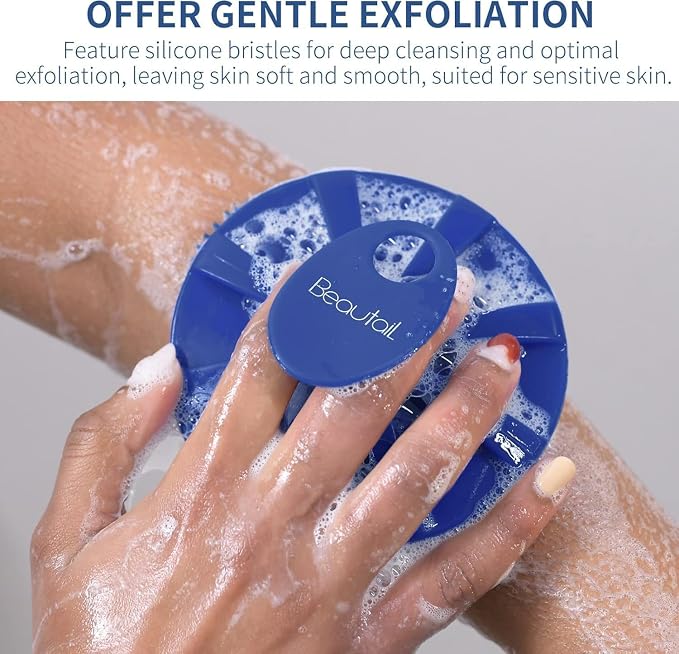 Silicone Body Scrubber and Scrub Net Set, BEAUTAIL 2 Pack for Rich Lather | Gentle Silicone Shower Scrubber or Firmer Exfoliating Bath Net, Deep Cleansing & Exfoliation, 1 Brush + 1 Net for Men & Women
