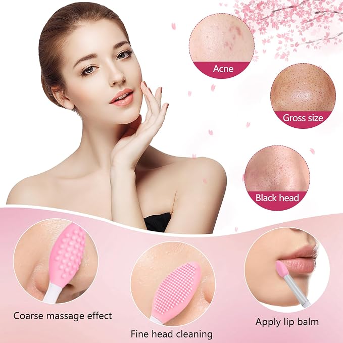 Yokilly Silicone Face Scrubber Kit: Exfoliator Blackhead Skin Care Tool | 5 Pcs Kit For 2 Exfoliating Lip Brush & Cleansing Brush & 2 Face Mask Exfoliator - Ultra-soft Silicone Deep-Cleans Pore