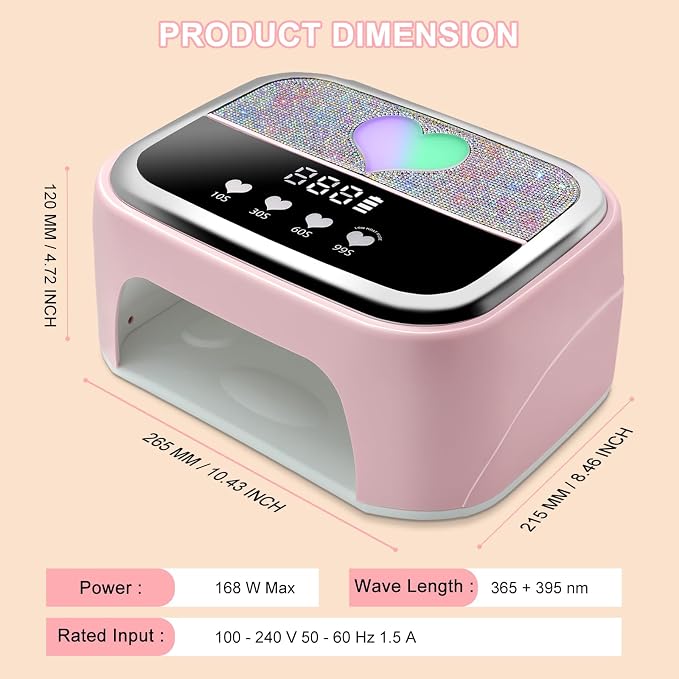LIMEGIRL UV LED Nail Lamp Kit for Gel Polish Professional Fast Pink Curing Dryer Light Set with 4 Timers and UV Gloves Cordless Rechargeable Nail Art Cure Machine at Home and Salon
