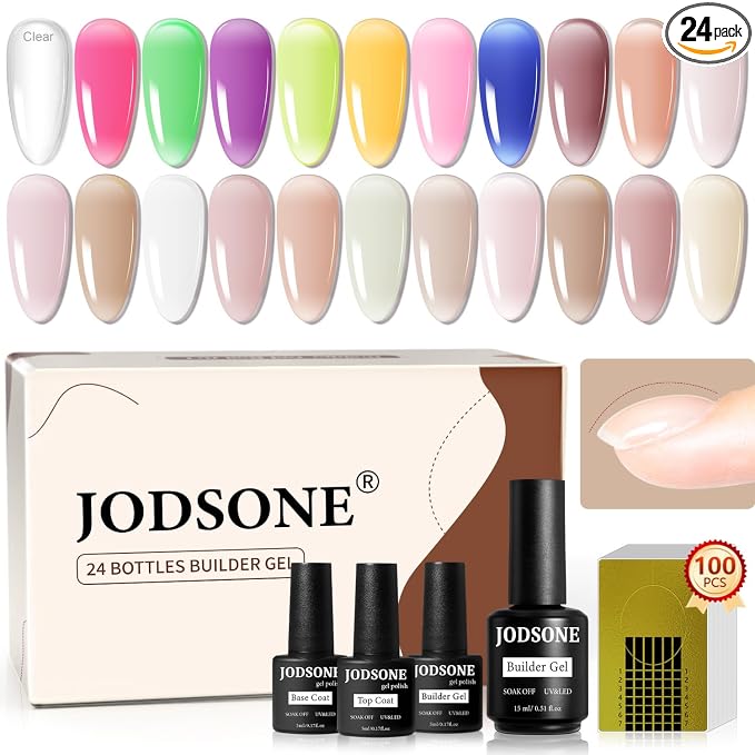 JODSONE Builder Color Gel Top Coat Base Coat Extension Gel 24 PCS Kit Long Lasting High Gloss Gift For Women