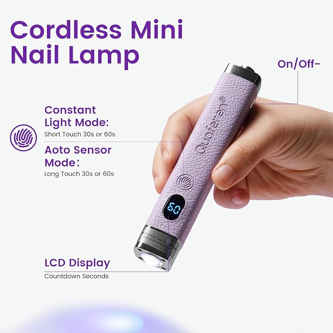 Mini Flash Cure Handheld UV Nail Lamp with Stand, Cat Eye Magnet(Purple) | Auto Sensor, 365+405nm for Gelx, Nail Tips, Glue, Rhinestone, Hands-Free, Cordless, Type-C Charging for Home Salon