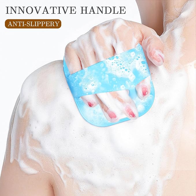 Zinc Infused Silicone Body Scrubber for Men, New Upgrade Deep Exfoliating Body Scrubber for Shower, Silicone Loofah Men for Sensitive Skin with Lathering Bristles and Ergonomic Non-Slip Handle (Blue)