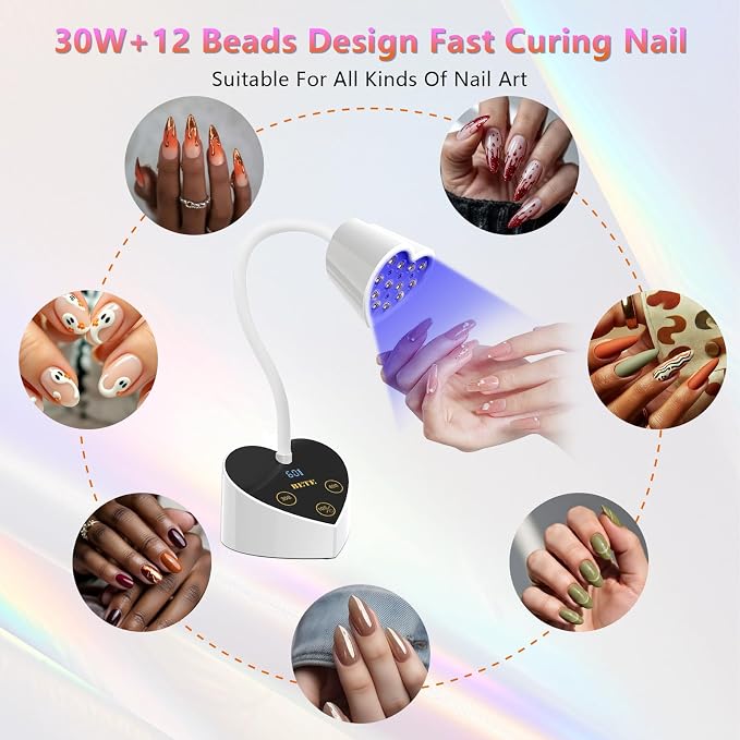 BETE Mini UV Nail Lamp Flash Cure Gel Nail Polish, 360° Foldable Gooseneck UV LED Nail Lamp with Smart Sensor, USB Portable Cordless 30W Rechargeable Nail Dryer with 3 Timers for Salon Home DIY