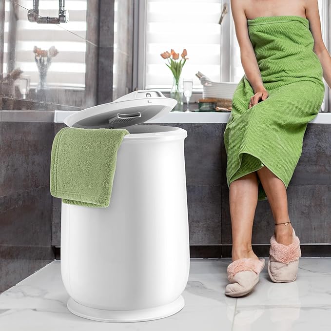 Tangkula Towel Warmer Bucket, 21L Towel Warmer with Flip-Top Lid, 1H Auto Shut Off, Fits up to 2 Oversized 45" x 70" Towels, Hot Towel Heater for Blankets, Bathrobes, with Safety Lock (White, 21L)