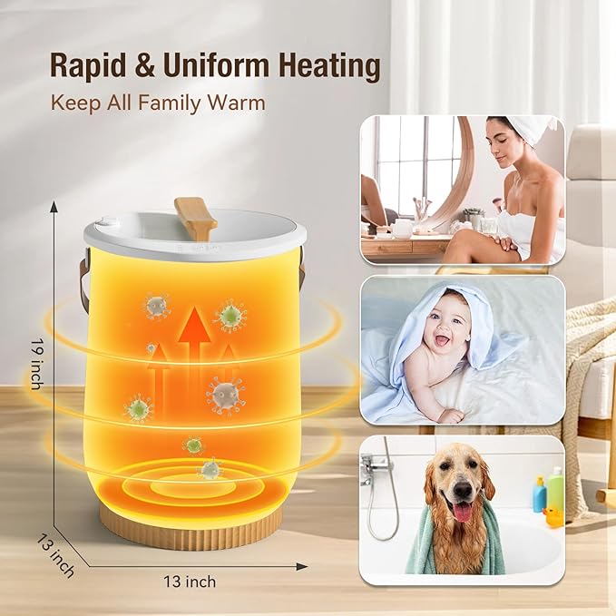 Towel Warmer for Bathroom, Portable Towel Warmer with Towel Clip, LED Display, Auto Shut-Off, Safety Lock, Towel Warmer Bucket Fits Two Oversized Towels, Bathrobes, Blankets, Pjs - White