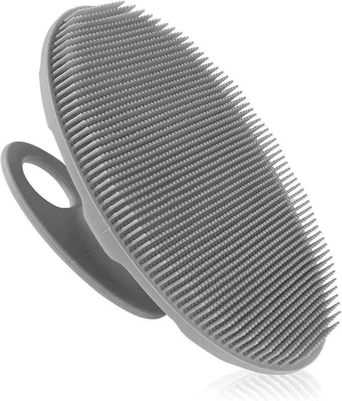 INNERNEED Silicone Body Cleansing Brush Exfoliating Scrubber, Gray | Gentle Massage, Deep Clean, Hygienic Shower Scrub Brush Soft Bristles for All Skin Types, Easy to Hold